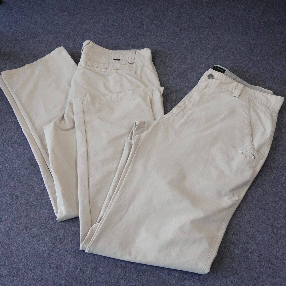 Lot 2 pairs Oakley Mens Golf Pants 36W 34L Beige Sand Straight Leg Tech Trousers